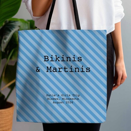 Mediterraan Blauw Gestreept Bruidsmeisje Bachelore Tote Bag