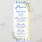 Mediterraan blauw gestreept citroen trouwmenu menu (Voorkant)