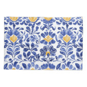 Mediterraan Blauw & Goud Bloempatroon Kussensloop (Achterkant-Links)