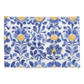 Mediterraan Blauw & Goud Bloempatroon Kussensloop (Achterkant-Rechts)