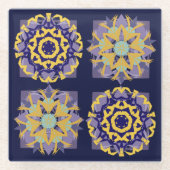  Mediterraan Blauw Goud Tegel Patroon Glazen Onderzetter (Voorkant)