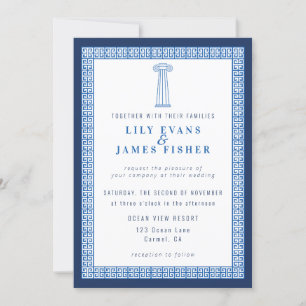 Mediterraan Blauw Grieks Sleutel Grieks Kolom Kaart