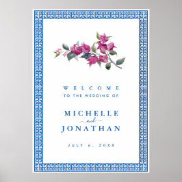 Mediterraan Blauw Griekse Sleutel Trouw Welkom Bor Poster