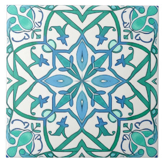Mediterraan blauw groen sierlijk decoratief patroo tegeltje
