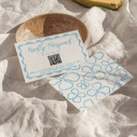 Mediterraan Blauw Hand Getrokken QR Code Huwelijk