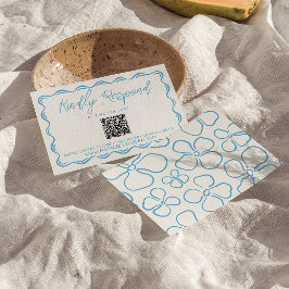 Mediterraan Blauw Hand Getrokken QR Code Huwelijk RSVP Kaartje