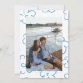 Mediterraan Blauw Handgeschreven Foto Trouwen Kaart (Achterkant)