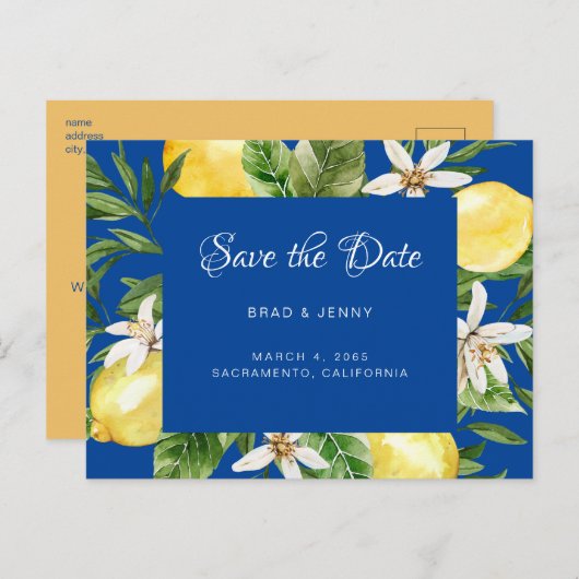 Mediterraan Blauw Huwelijk Save the Date Matte Uitnodiging Briefkaart (Voorkant / Achterkant)