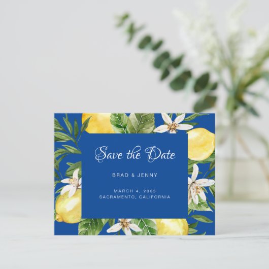Mediterraan Blauw Huwelijk Save the Date Matte Uitnodiging Briefkaart (Staand voorkant)
