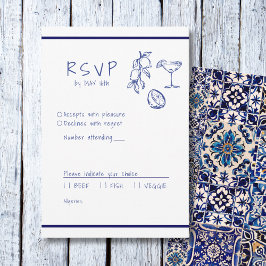 Mediterraan blauw Italiaans Hand Geschreven RSVP Kaartje