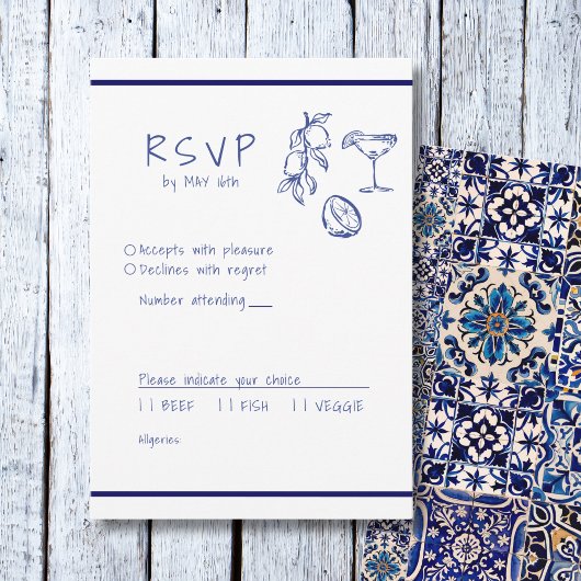 Mediterraan blauw Italiaans Hand Geschreven RSVP Kaartje