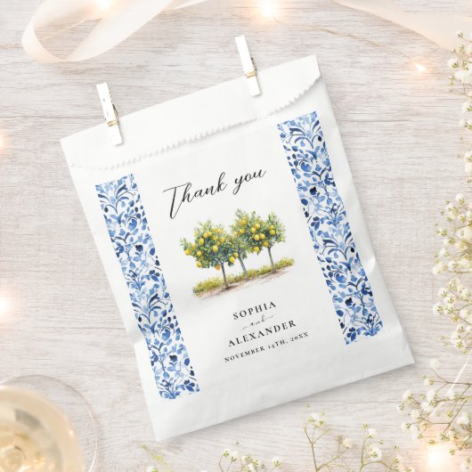 Mediterraan Blauw Italiaans Tegels Lemon Wedding Bedankzakje (Geknipt)