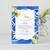 mediterraan blauw leemons - Virtueel Baby shower Kaart (Staand voorkant)