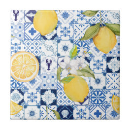 Mediterraan Blauw Majolica en Citroen Tegeltje