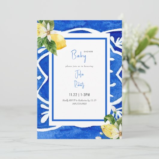 mediterraan blauw modern kleurrijk Baby shower IV Kaart (Staand voorkant)