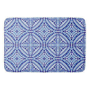 Mediterraan Blauw Mozaïek-handgeschilderd stijl Badmat