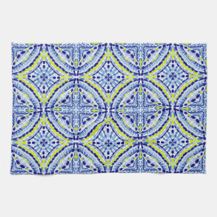 Mediterraan Blauw Neon Mozaïek-handgeschilderd Theedoek