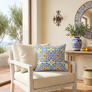 Mediterraan Blauw Oranje Groen Spaans Patroon Kussen