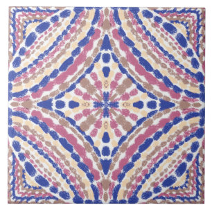 Mediterraan Blauw Roze Mozaïek-handgeschilderd Tegeltje