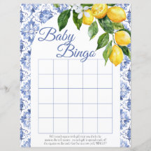 Mediterraan Blauw Tegel Citroen Baby shower Bingo