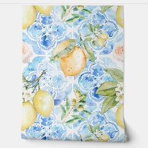 Mediterraan Blauw Tegel Geel Citroen Aquarel