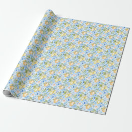 Mediterraan Blauw Tegel Geel Citroen Aquarel Cadeaupapier