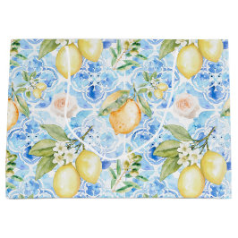 Mediterraan Blauw Tegel Geel Citroen Aquarel Groot Cadeauzakje