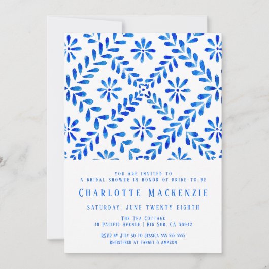 Mediterraan Blauw Tegel Strand Zomer Vrijgezellenf Save The Date (Voorkant)