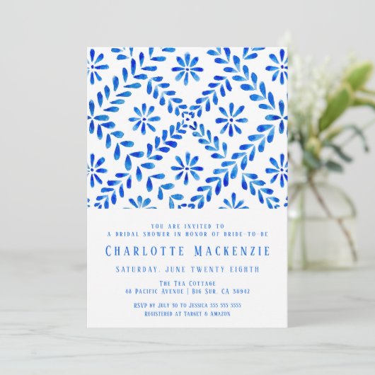 Mediterraan Blauw Tegel Strand Zomer Vrijgezellenf Save The Date (Staand voorkant)