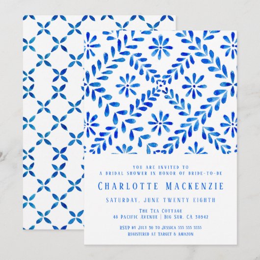 Mediterraan Blauw Tegel Strand Zomer Vrijgezellenf Save The Date (Voorkant / Achterkant)