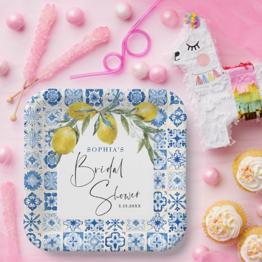 Mediterraan Blauw Tegel Vrijgezellenfeest Papier B Papieren Bordje (Feest)