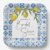 Mediterraan Blauw Tegel Vrijgezellenfeest Papier B Papieren Bordje (Voorkant)