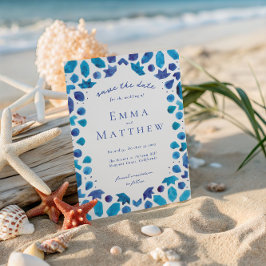 Mediterraan Blauw Tegelpatroon Trouw QR Save The Date