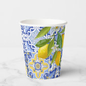Mediterraan blauw tegels citroen Vrijgezellenfeest Papieren Bekers (Achterkant)