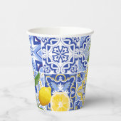 Mediterraan blauw tegels citroen Vrijgezellenfeest Papieren Bekers (Links)