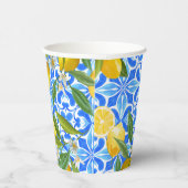 Mediterraan blauw tegels citroen Vrijgezellenfeest Papieren Bekers (Rechts)