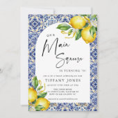 Mediterraan Blauw Tegels Citroenen 70e Verjaardag Kaart (Voorkant)