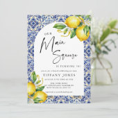 Mediterraan Blauw Tegels Citroenen 70e Verjaardag Kaart (Staand voorkant)