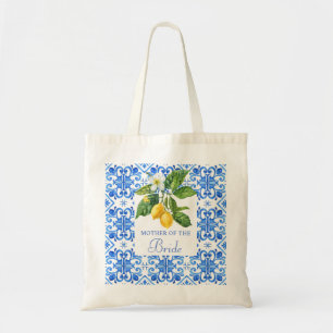 Mediterraan blauw tegels citroenen moeder bruid tote bag