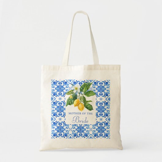 Mediterraan blauw tegels citroenen moeder bruid tote bag (Voorkant)