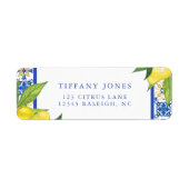 Mediterraan Blauw Tegels Citroenen Retouradres Etiket (Voorkant)