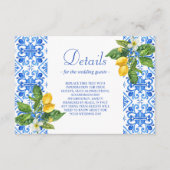 Mediterraan blauw tegels en citroenen bruiloft informatiekaartje (Voorkant)