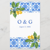 Mediterraan blauw tegels en citroenen bruiloft men (Achterkant)