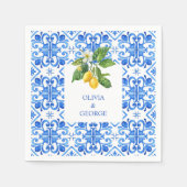 Mediterraan blauw tegels en citroenen bruiloft servet (Voorkant)