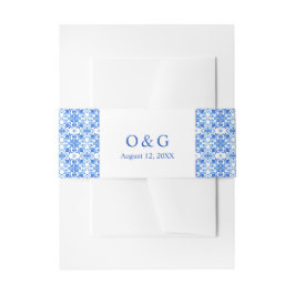 Mediterraan blauw tegels en citroenen bruiloft uitnodigingen wikkel