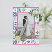 Mediterraan Blauw Tegels Roze Citroen Fotokaart Kaart (Staand voorkant)