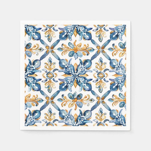 Mediterraan Blauw Tegels Servetten Decor (Voorkant)