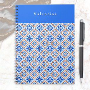 Mediterraan Blauw Terracotta Tegelpatroon Op Maat Notitieboek