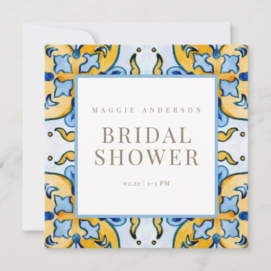 Mediterraan Blauw Vierkant Vrijgezellenfeest Kaart (Voorkant)