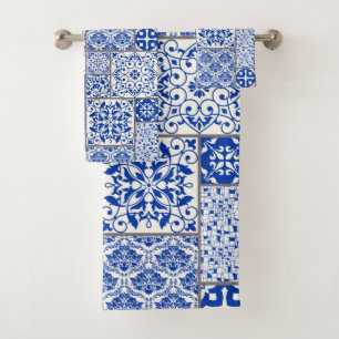 Mediterraan Blauw & Wit Azulejo Majolica Mozaïek Bad Handdoek